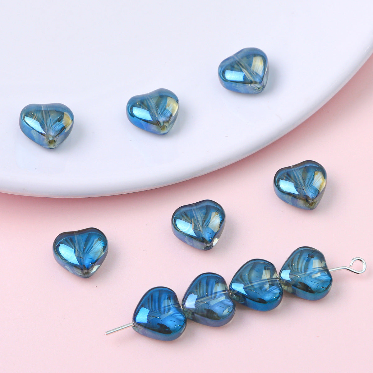 10mm Glass Color-Coated Peach Heart Crystal Beads Loose Beads DIY Handmade Necklace Bracelet Ear Jewelry Manufacturer Direct Sales Wholesale