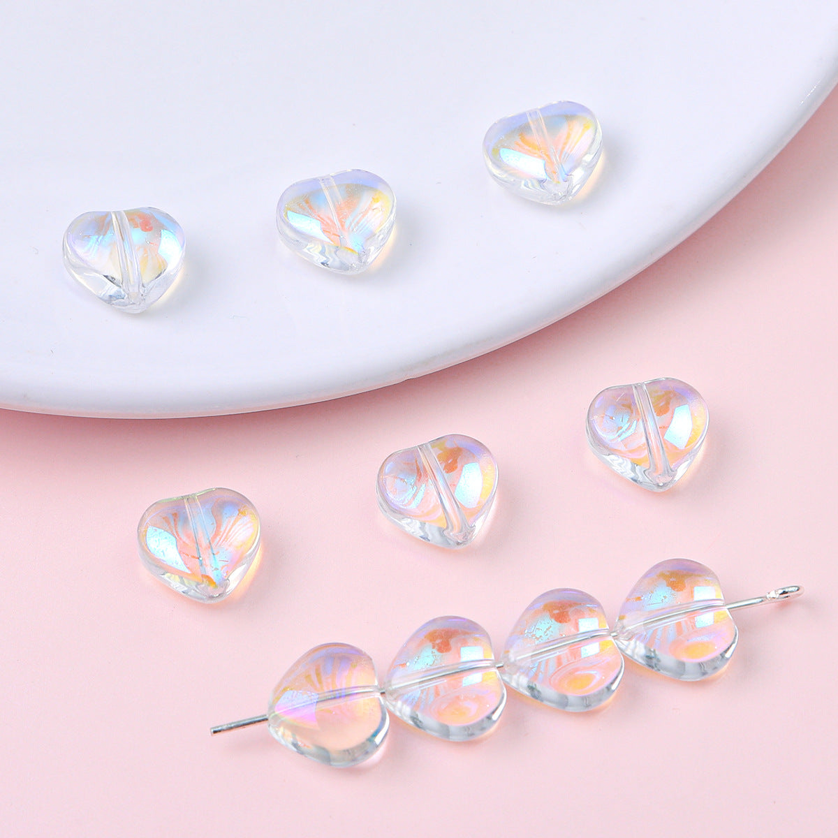 10mm Glass Color-Coated Peach Heart Crystal Beads Loose Beads DIY Handmade Necklace Bracelet Ear Jewelry Manufacturer Direct Sales Wholesale
