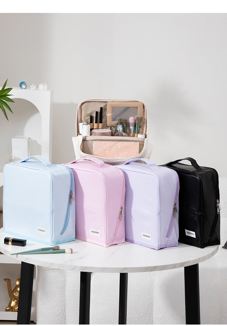 Vertical Cosmetic Bag, Large Capacity, Women's Pencil Case, Travel Pu Waterproof, Can Be Hung on Luggage, Makeup Brush Storage Bag