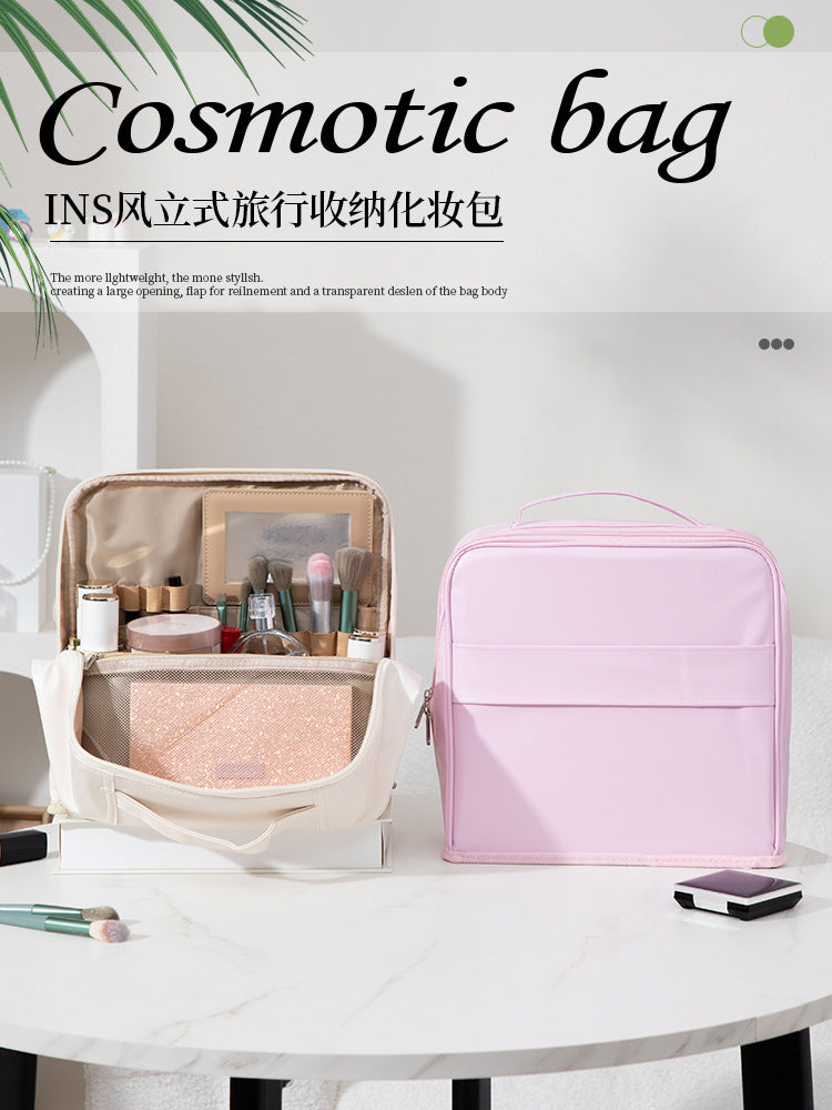 Stand-Up Cosmetic Bag, Large-Capacity Pencil Case, Women's Bag, Travel Storage Bag, Waterproof and Wear-Resistant, Can Be Hung on Luggage Bags
