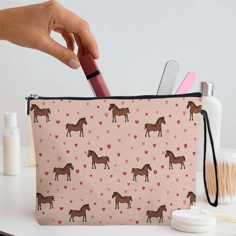 New Temu Pony Makeup Bag, Home Zipper Toiletry Bag, Women's Lipstick Makeup Bag, Multi-Functional Storage Bag