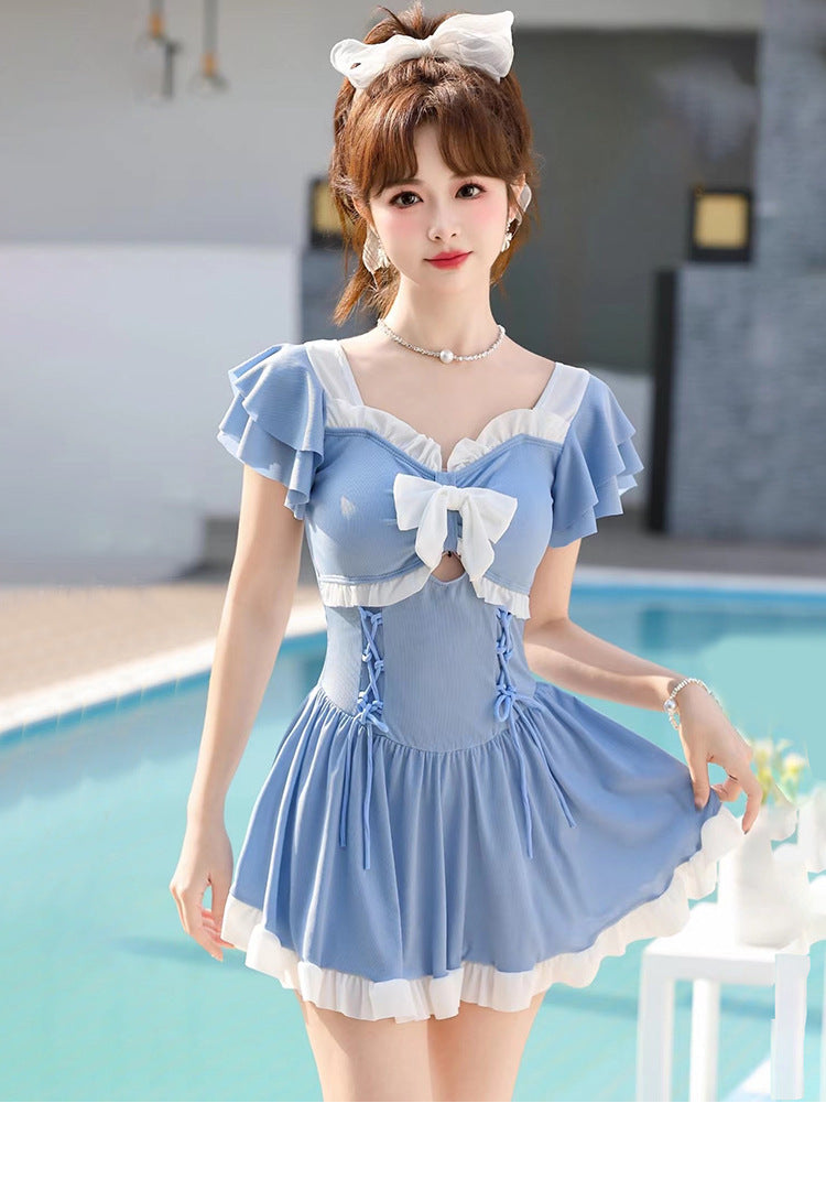2025 New Swimsuit for Women, Conservative, Flesh-Covering, Slimming Look One-Piece Student Skirt Style, Boxer-Angle High-End Hot Spring Resort Swimsuit