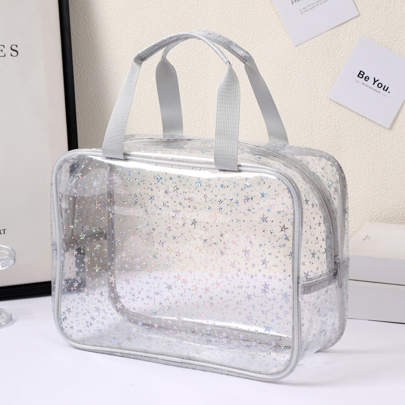 New Pvc Toiletry Makeup Brush Travel Zipper Tote Bag Cosmetic Small Star Makeup Bag Convenient and Large Capacity