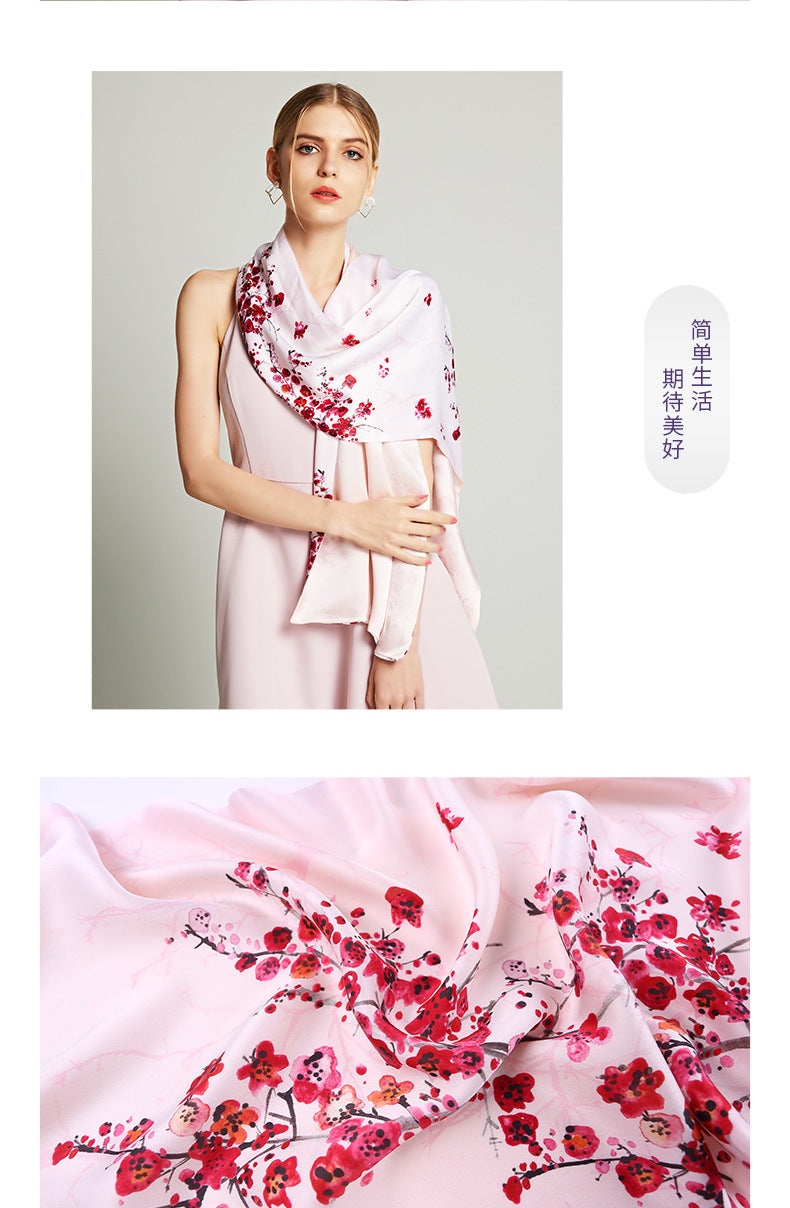Suzhou and Hangzhou long silk scarf high-grade mulberry silk scarf pure silk women's vintage scarf crepe satin shawl