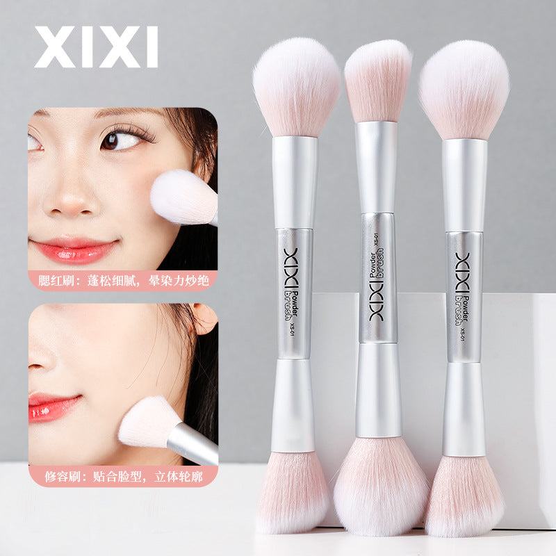 Xixi Light Feather Face Double Head Makeup Brush Easy Makeup Long Rod Flat Head Makeup Brush Novice Student Beauty Makeup Tool
