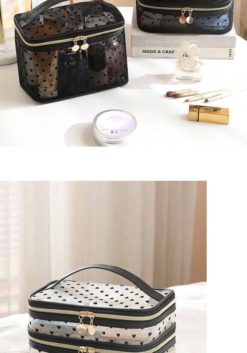 New Style Heart-Shaped Portable Makeup Bag, Single/Double Layer Cosmetic Storage Bag, Simple Mesh Makeup Bag, Travel Makeup Bag