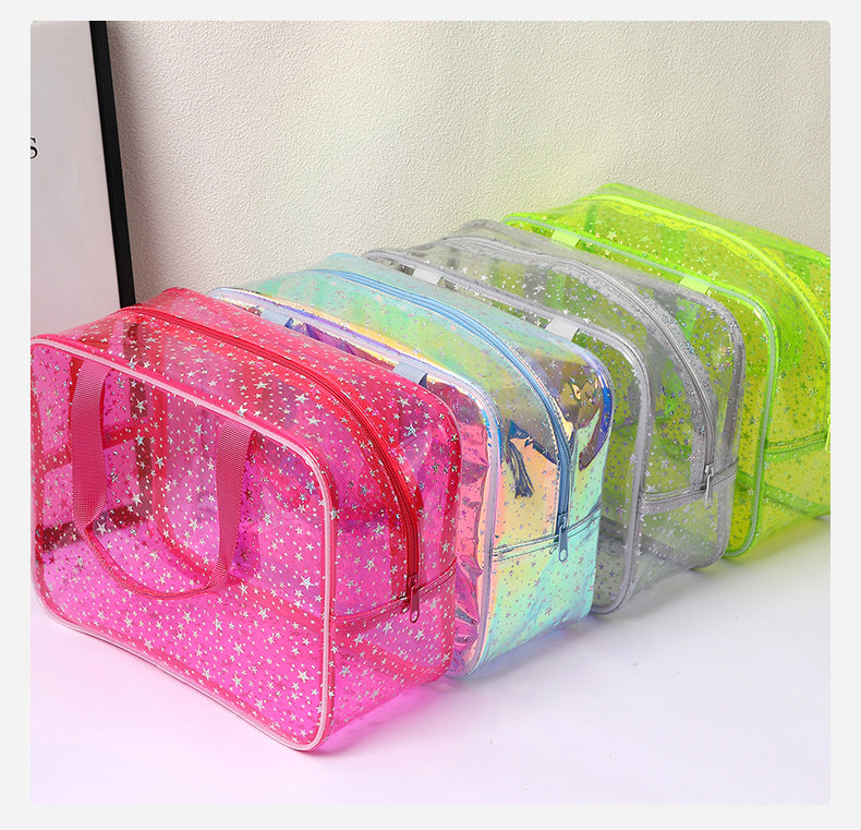 New Pvc Toiletry Makeup Brush Travel Zipper Tote Bag Cosmetic Small Star Makeup Bag Convenient and Large Capacity
