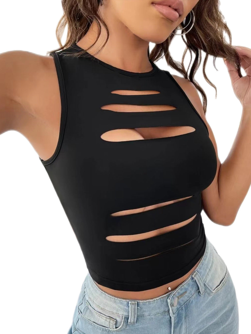 [Label Size] Hollow Hole Vest, Tight-Fitting Inner Navel-Baring Top, Summer Sleeveless Vest