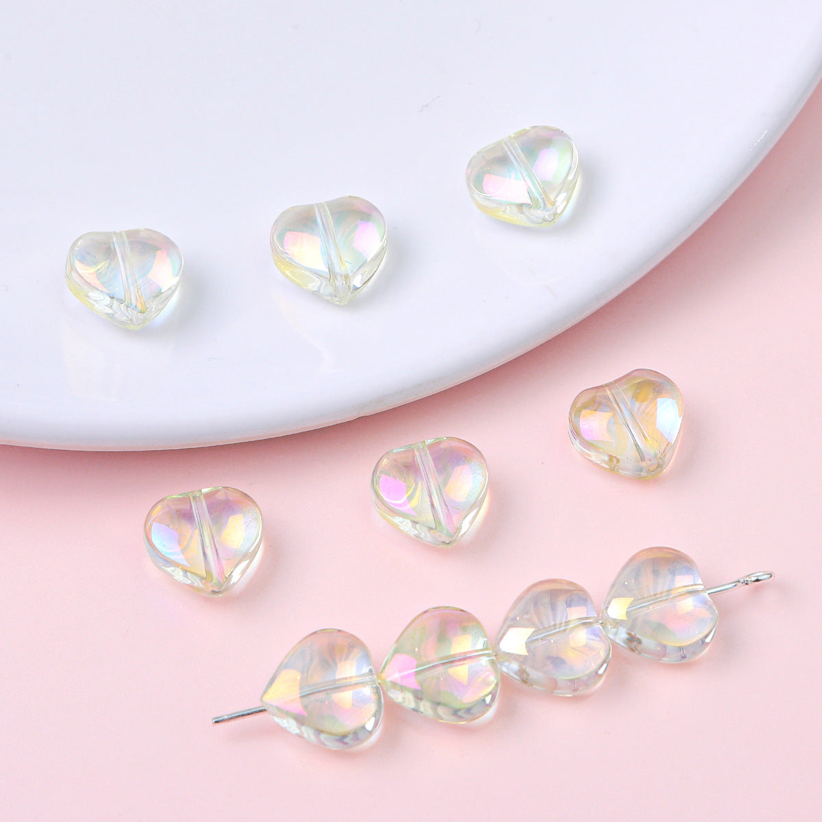 10mm Glass Color-Coated Peach Heart Crystal Beads Loose Beads DIY Handmade Necklace Bracelet Ear Jewelry Manufacturer Direct Sales Wholesale
