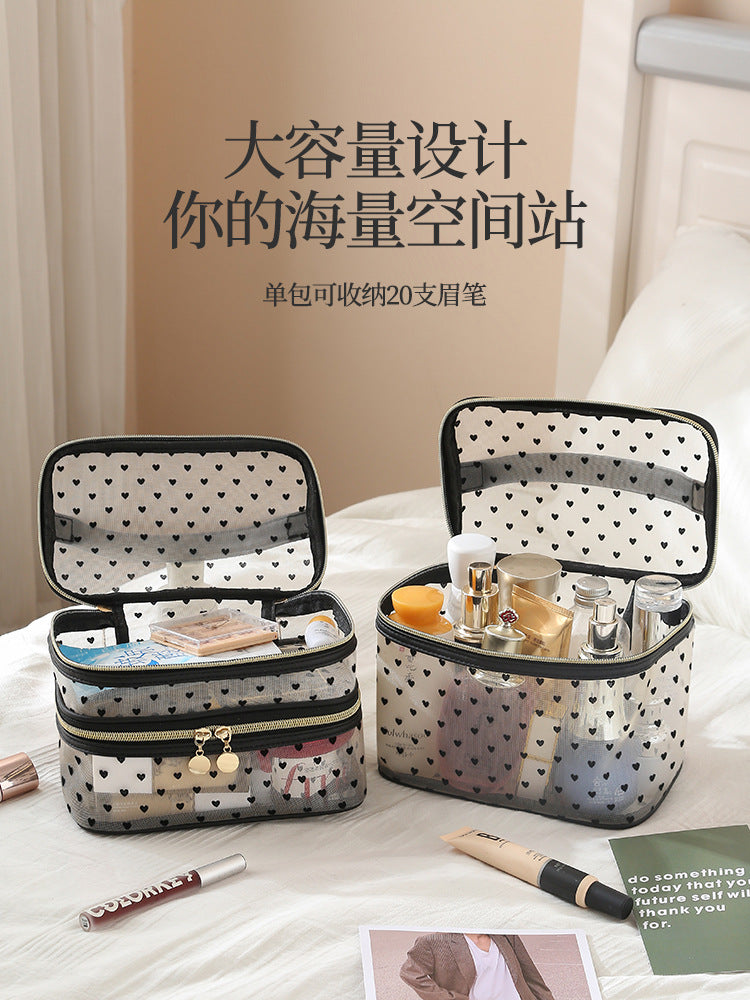 New Style Heart-Shaped Portable Makeup Bag, Single/Double Layer Cosmetic Storage Bag, Simple Mesh Makeup Bag, Travel Makeup Bag