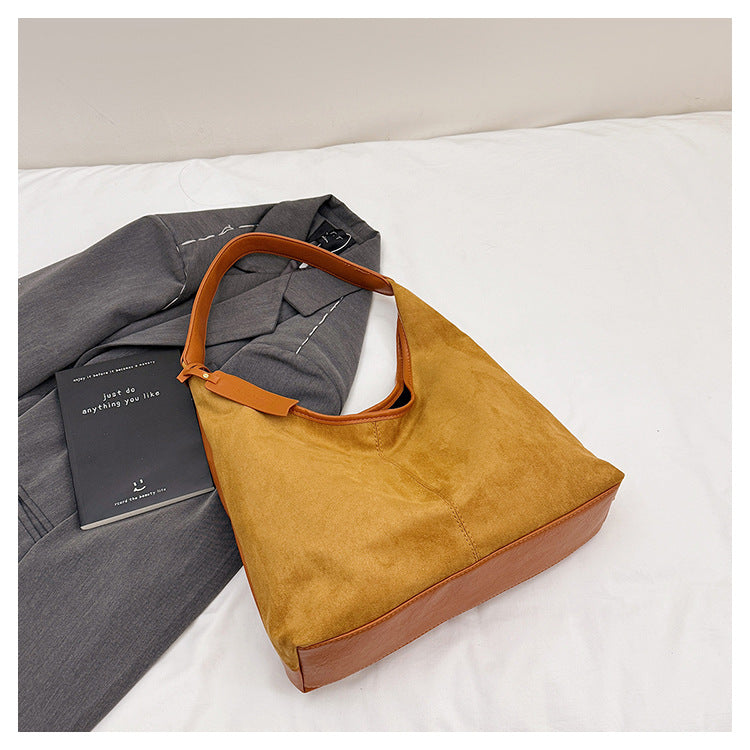 New Suede Shoulder Tote Bag, Fashionable, Simple, Lazy Style, Large Capacity Women's Handbag, Bucket Bag, Mommy Bag