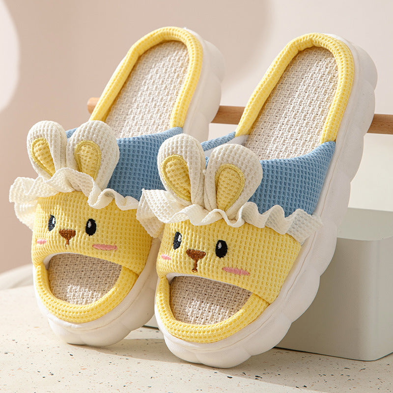 Cute lace rabbit parent-child male and female baby adult indoor and outdoor home wooden floor thickened linen Four Seasons slippers