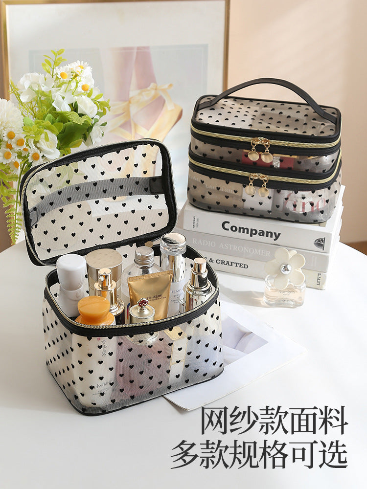New Style Heart-Shaped Portable Makeup Bag, Single/Double Layer Cosmetic Storage Bag, Simple Mesh Makeup Bag, Travel Makeup Bag