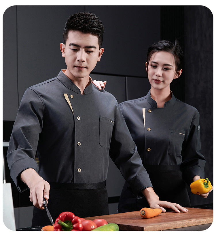 New Stretch Chef Work Clothes Long-sleeved Autumn and Winter Restaurant Baking Men's and Women's Short-sleeved Kitchen Work Clothes