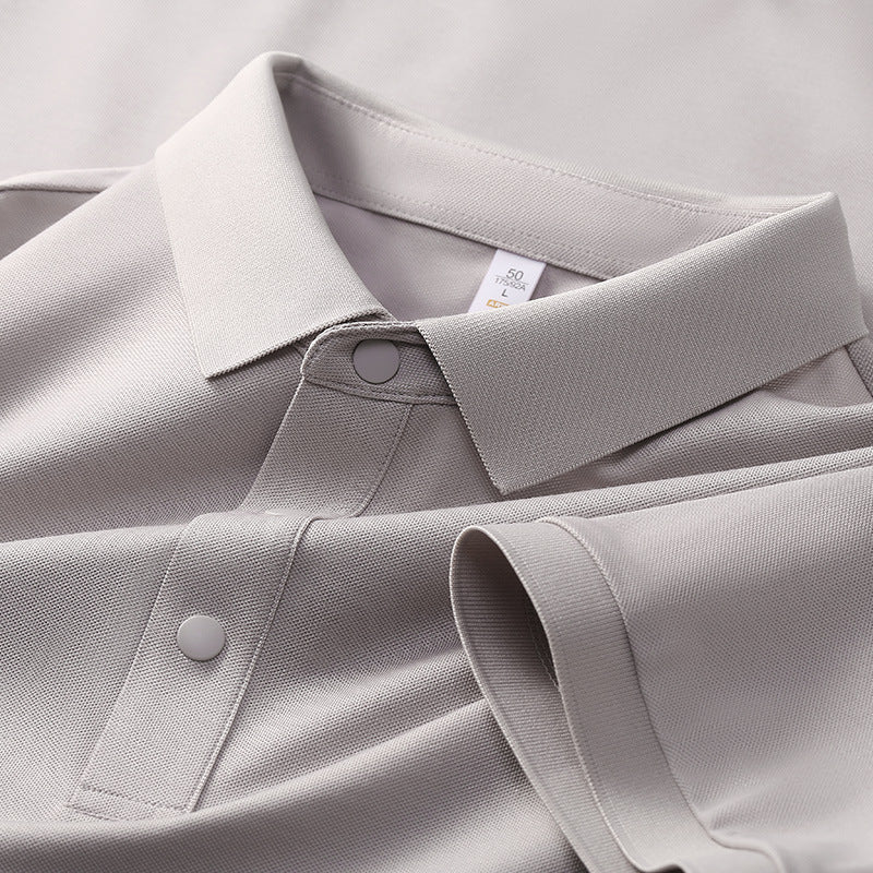 Cross-border Foreign Trade Copper Ammonia Silk T-shirt Men's Business Casual Short-sleeved Summer Gastrodia elata Mulberry Silk Lapel Men's Polo Shirt