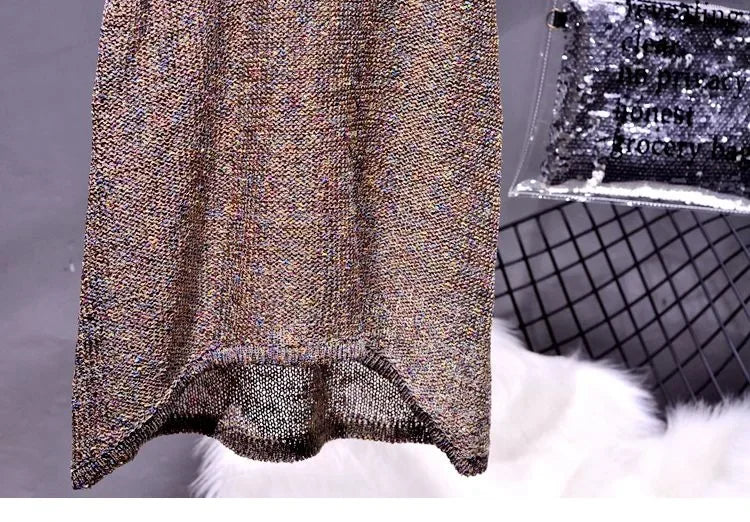 All-Match Summer New Sexy Shoulder Hanging Halter Sequin Strap Ware Shoulder Flash Knitted Hollow Vest Top for Women