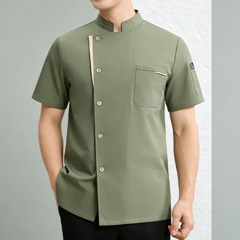 New Stretch Chef Work Clothes Long-sleeved Autumn and Winter Restaurant Baking Men's and Women's Short-sleeved Kitchen Work Clothes