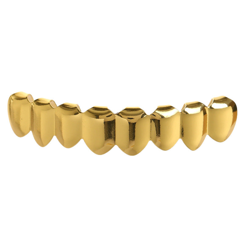 European and American Hot Selling Hiphop Hip-Hop Gold Braces Upper Teeth 8 Lower Teeth 8 Teeth Braces Cross-Border Glossy Braces