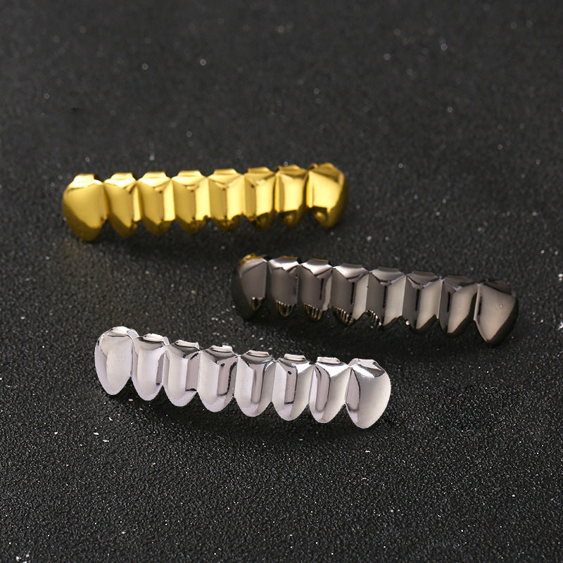 European and American Hot Selling Hiphop Hip-Hop Gold Braces Upper Teeth 8 Lower Teeth 8 Teeth Braces Cross-Border Glossy Braces
