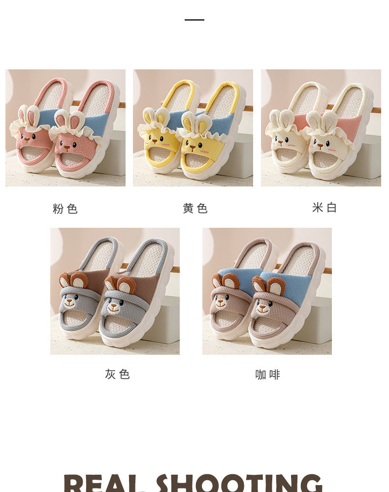 Cute lace rabbit parent-child male and female baby adult indoor and outdoor home wooden floor thickened linen Four Seasons slippers