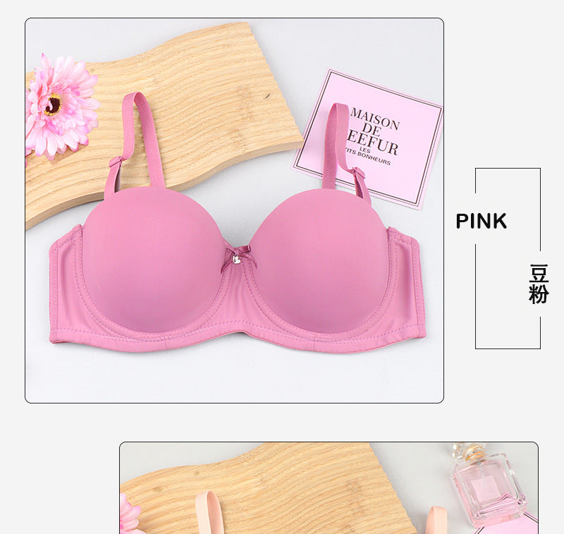 Cross-border half cup underwear women's bra solid color glossy steel ring push up top support bra sexy big chest small bra c cup