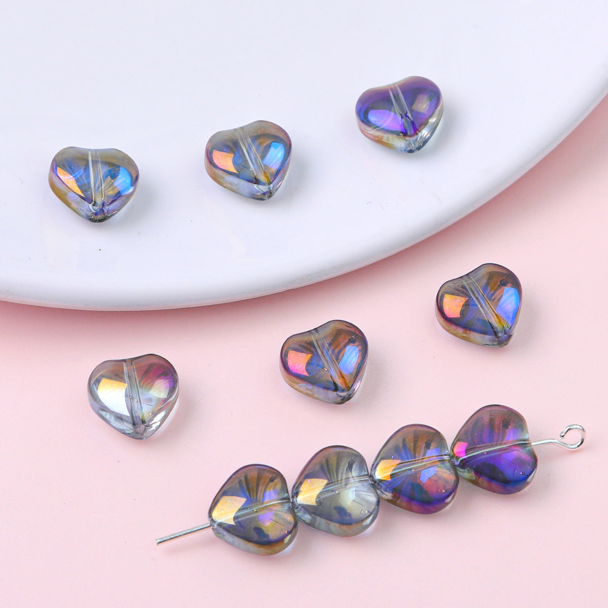 10mm Glass Color-Coated Peach Heart Crystal Beads Loose Beads DIY Handmade Necklace Bracelet Ear Jewelry Manufacturer Direct Sales Wholesale