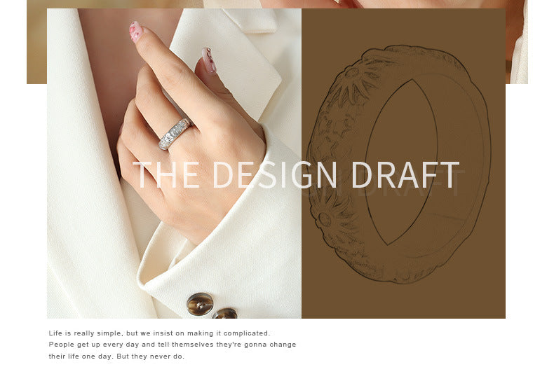 Niche Entry Luxury Zircon Embossed Star Moon Shape Shining Zircon Design Ring Titanium Steel Bracelet Girl's Jewelry
