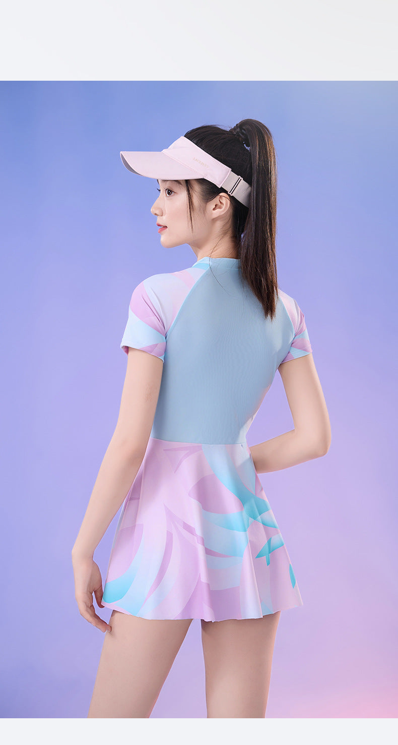 New Small Floral Swimsuit Seaside Beach Holiday One-piece Swim Skirt Split Safety Trunks Swimsuit with Chest Pad suit