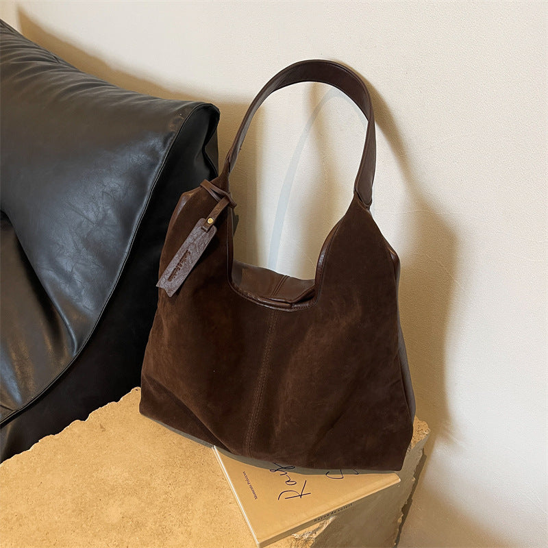 New Suede Shoulder Tote Bag, Fashionable, Simple, Lazy Style, Large Capacity Women's Handbag, Bucket Bag, Mommy Bag