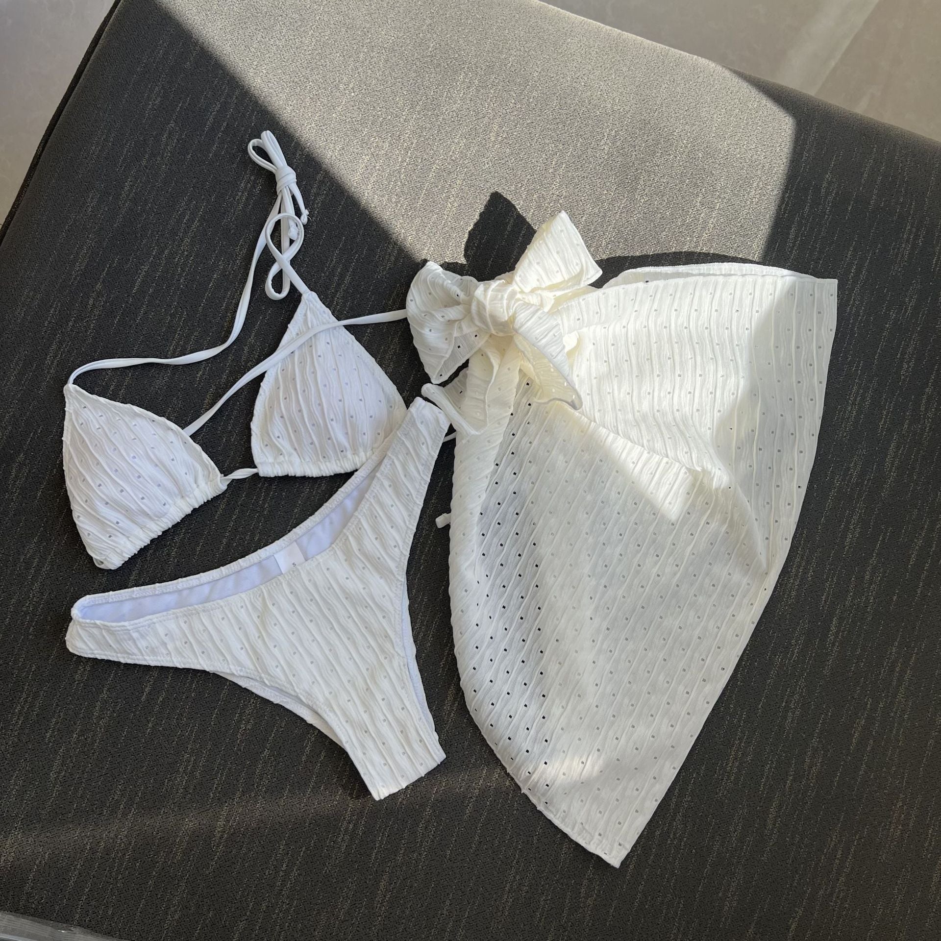 2025 European and American New Swimsuit Three-Piece Backless Drawstring Strap Bikini Bikini Three-Piece Swimsuit