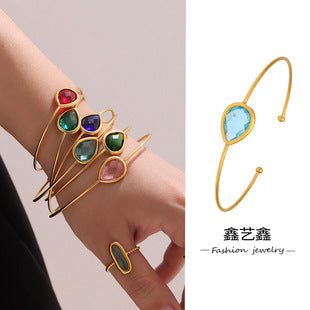 Niche Entry Luxury Zircon Embossed Star Moon Shape Shining Zircon Design Ring Titanium Steel Bracelet Girl's Jewelry