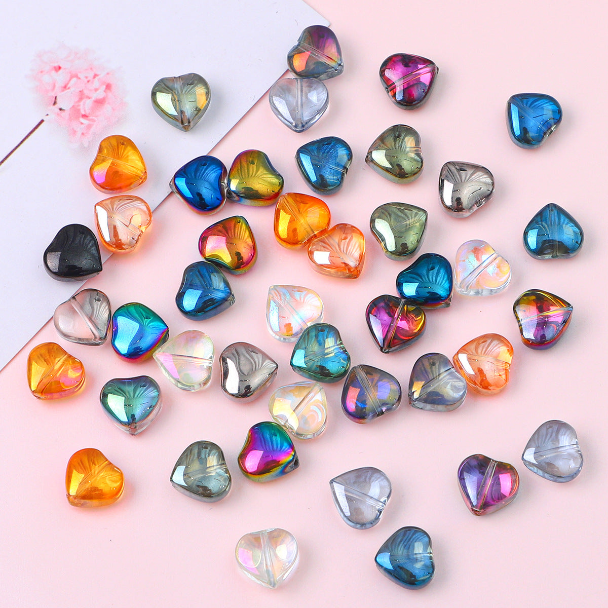 10mm Glass Color-Coated Peach Heart Crystal Beads Loose Beads DIY Handmade Necklace Bracelet Ear Jewelry Manufacturer Direct Sales Wholesale