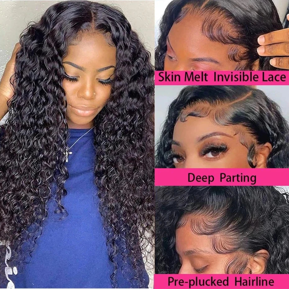 34 36Inch Deep Wave 13x4 13x6 Transparent Lace Frontal Wig Human Hair Water Curly 4x4 Lace Closure Wigs For Black Women Bling