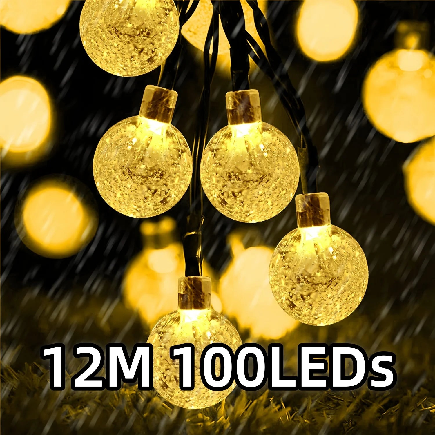 Solar Outdoor Crystal Ball Light String,100/200LEDs 8 Modes Waterproof Solar Fairy Lamp for Garden Courtyard Party Decoration