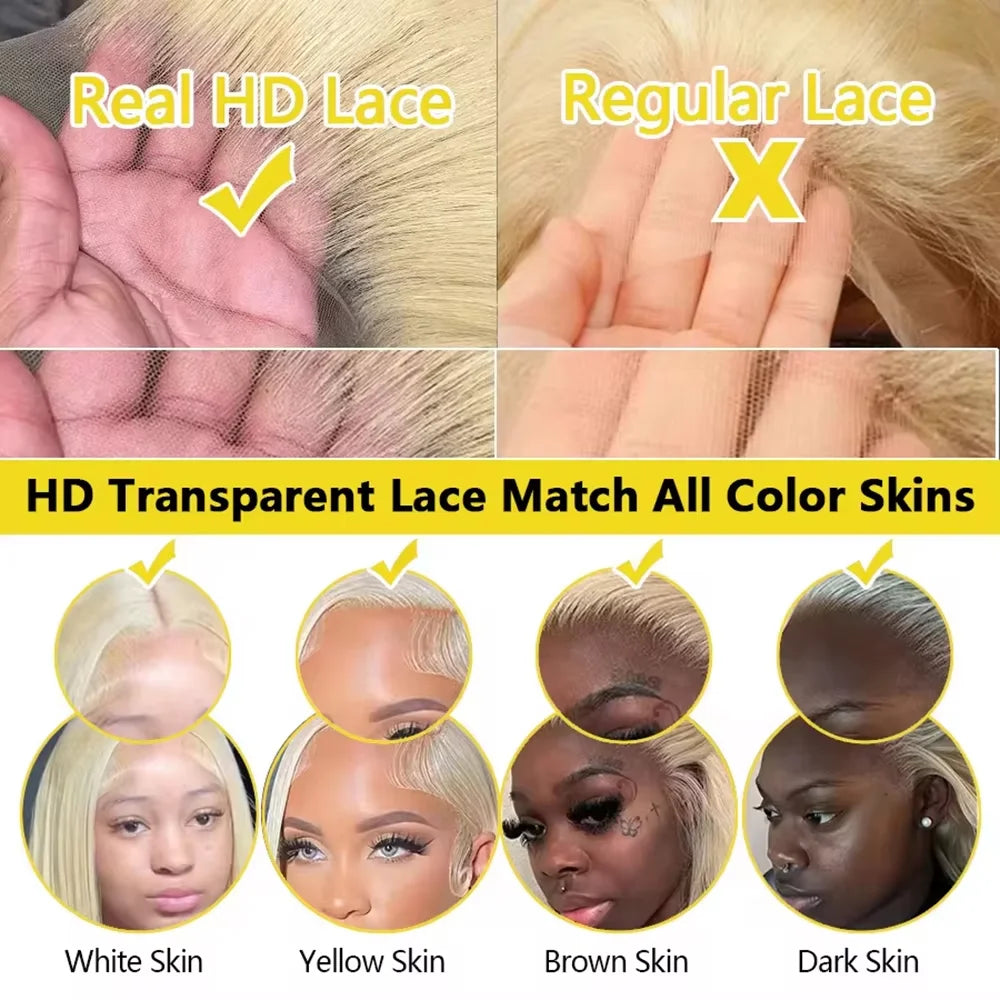613 Blonde HD Lace Human Hair Wigs 13x6 Transparent Lace Frontal Wigs Bone Straight 100% Brazilian Human Hair Wigs 220 Density