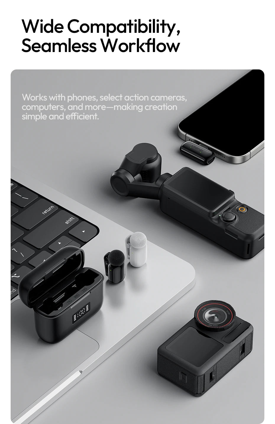 Ulanzi A200 Mini Mic 48kHz/24bit 100m SNR 75dB for Smartphone Camera Livestreaming Street Interview Vlogging Wedding Videography