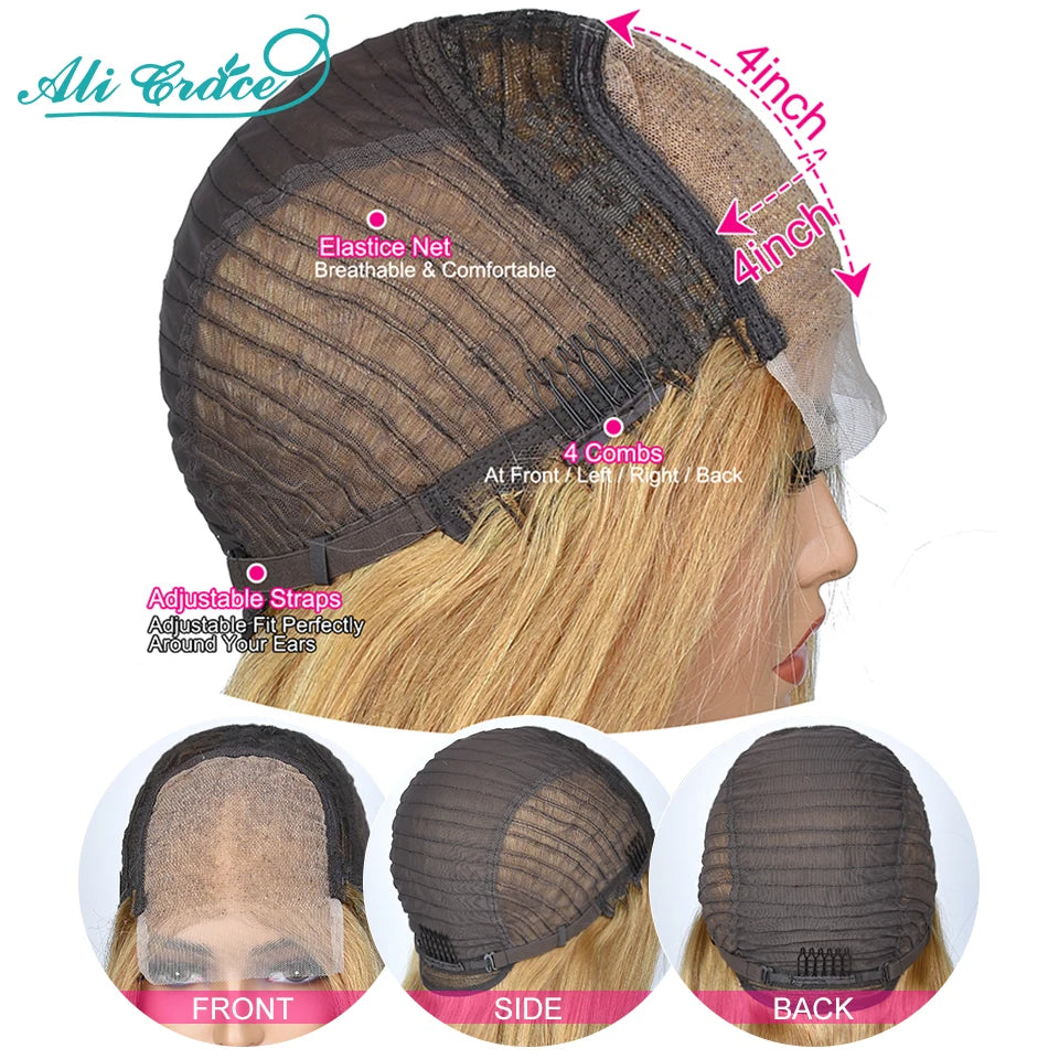 Brown Blonde Color 27 Straight Lace Closure Wig with Baby Hair Ali Grace 24 inch Pre-Plucked Brazilian Straight 4x4 Closure Wig