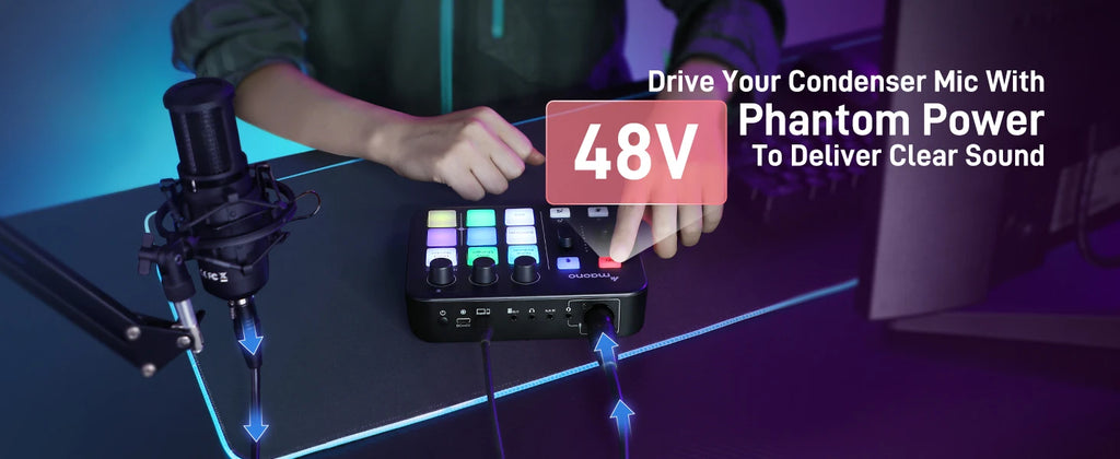 MAONO G1 NEO Gaming Audio Mixer,Custom Sound Effects RGB Streaming with XLR Microphone Audio Interface,for Game Voice,Podcast