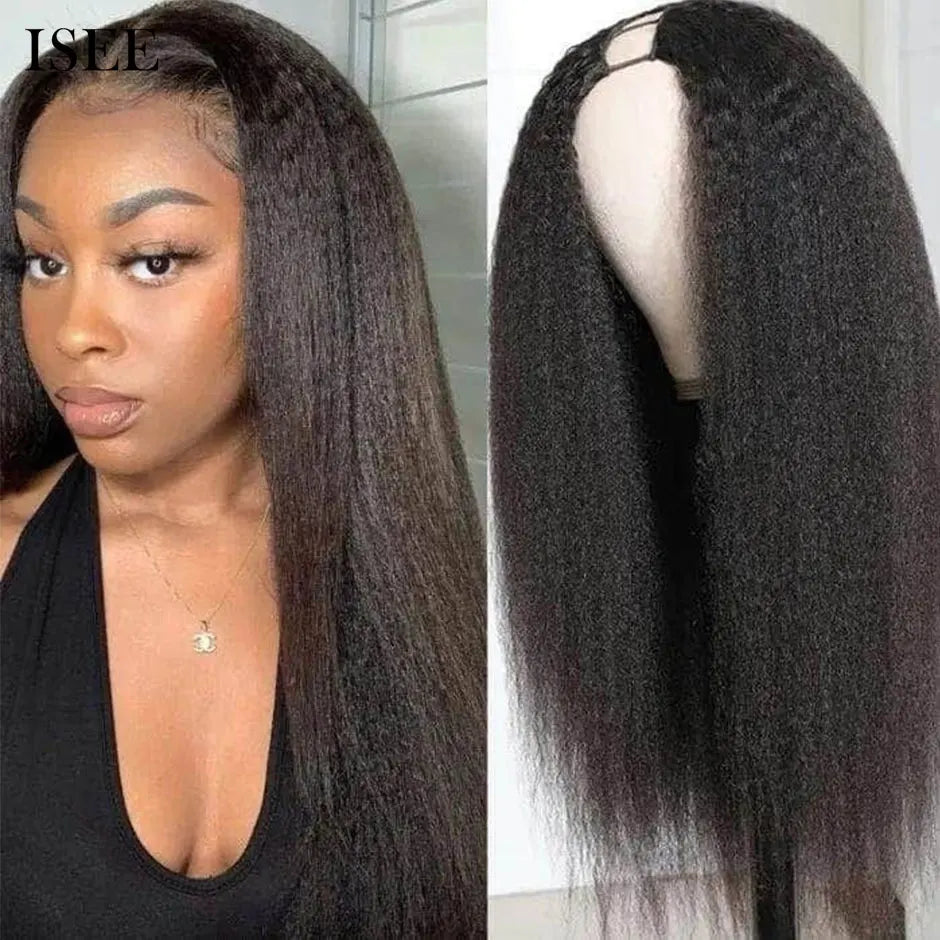 Isee Hair U Part  Kinky Straight Wig Human Hair For Women 180% Density U Shape Glueless Wigs 100% Human Hair Wigs