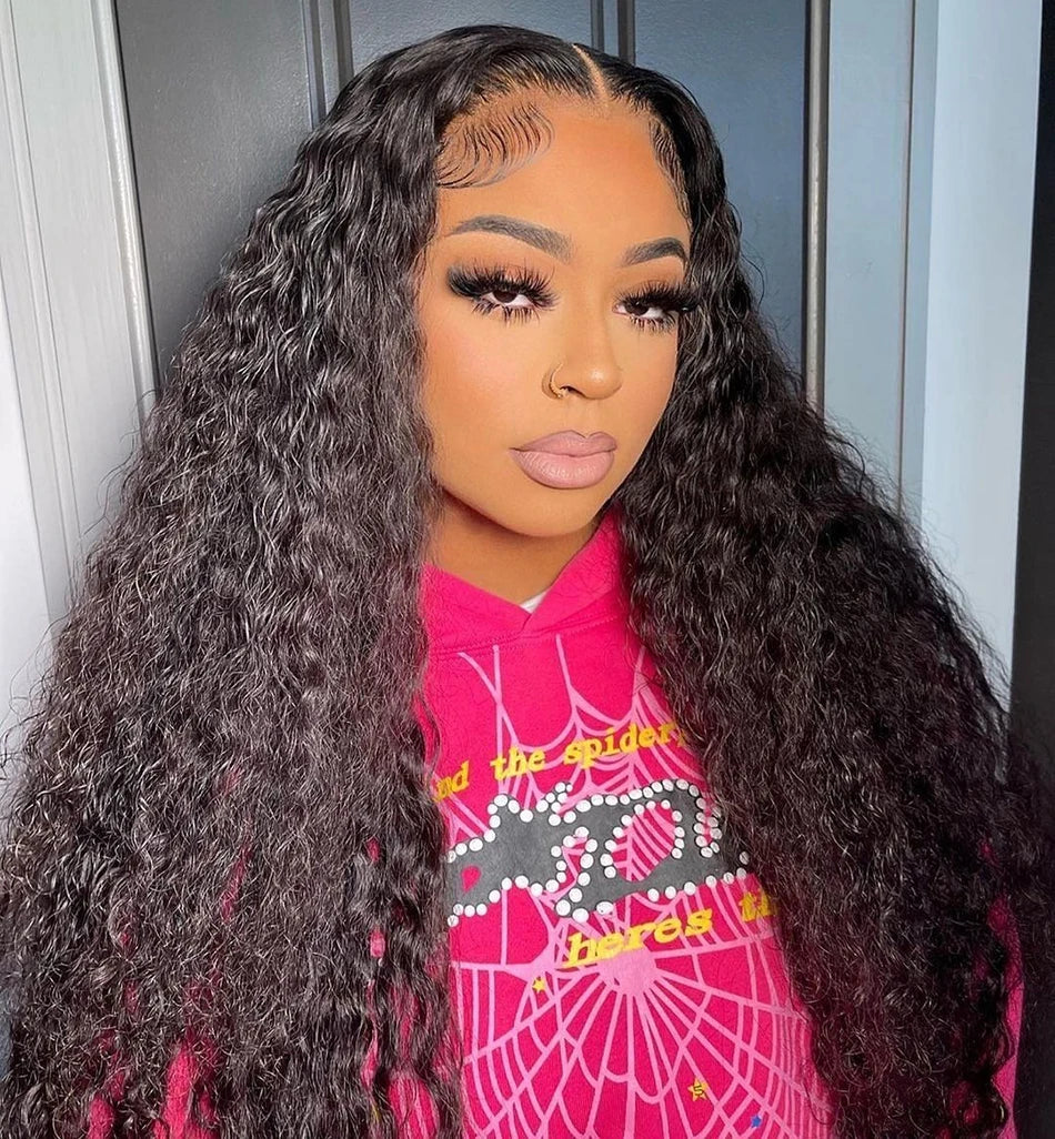 New 13x6 HD Transparent Lace Front Raw Indian Water Curly Wave Human Hair Wigs 40 Inch Long Jerry Curly Human Hair Frontal Wigs
