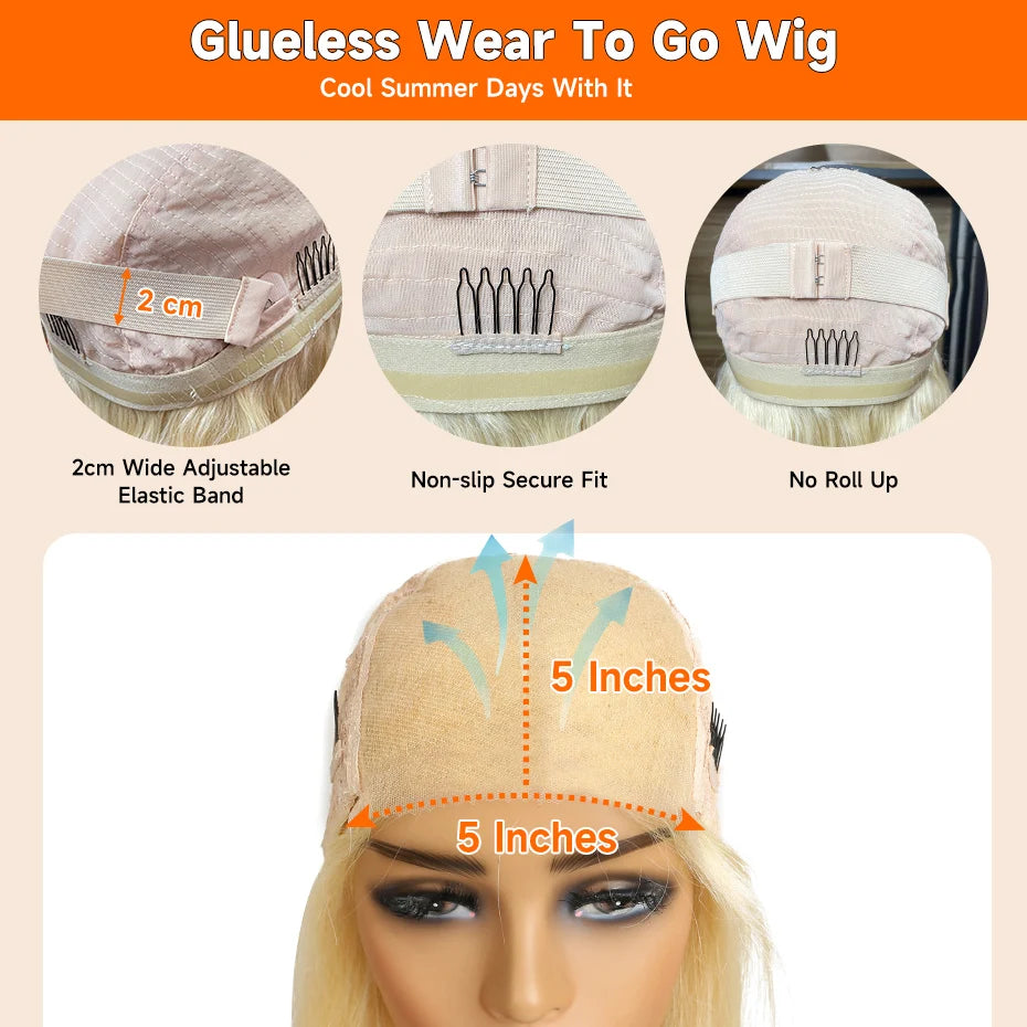 613 Glueless Wigs Human Hair 5x5 Lace Closure Wig Remy Straight Blonde Pre Plucked Glueless Wig 100% Human Hair Wigs Ready To Go