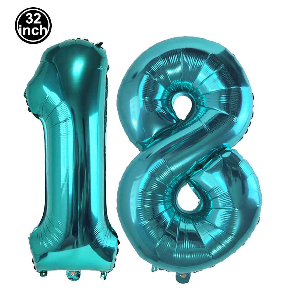 Number 18 Balloon 18 Digit Balloon Eighteen Figure Blue Green 18th Birthday Big Large Red Rose Golden Black Colorful 32inch Ball