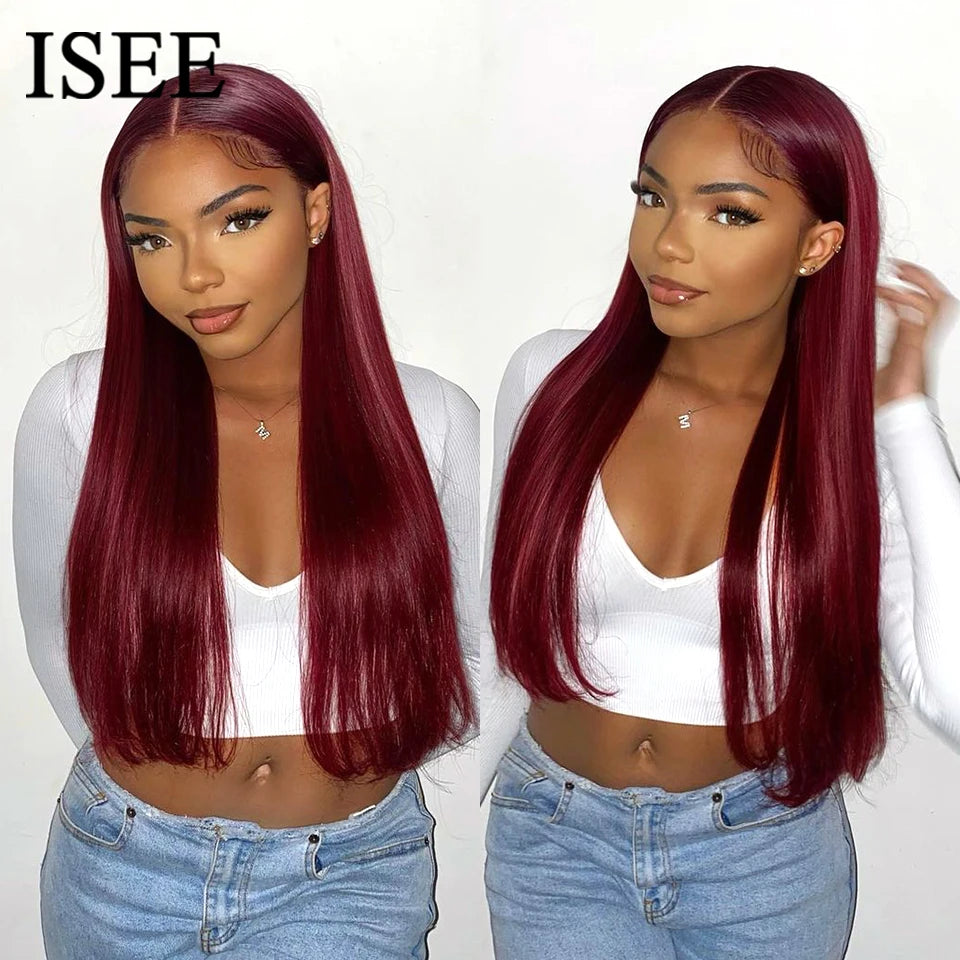 99J Burgundy Glueless Wig - Brazilian Straight Human Hair Lace Front Wig 24 Inch