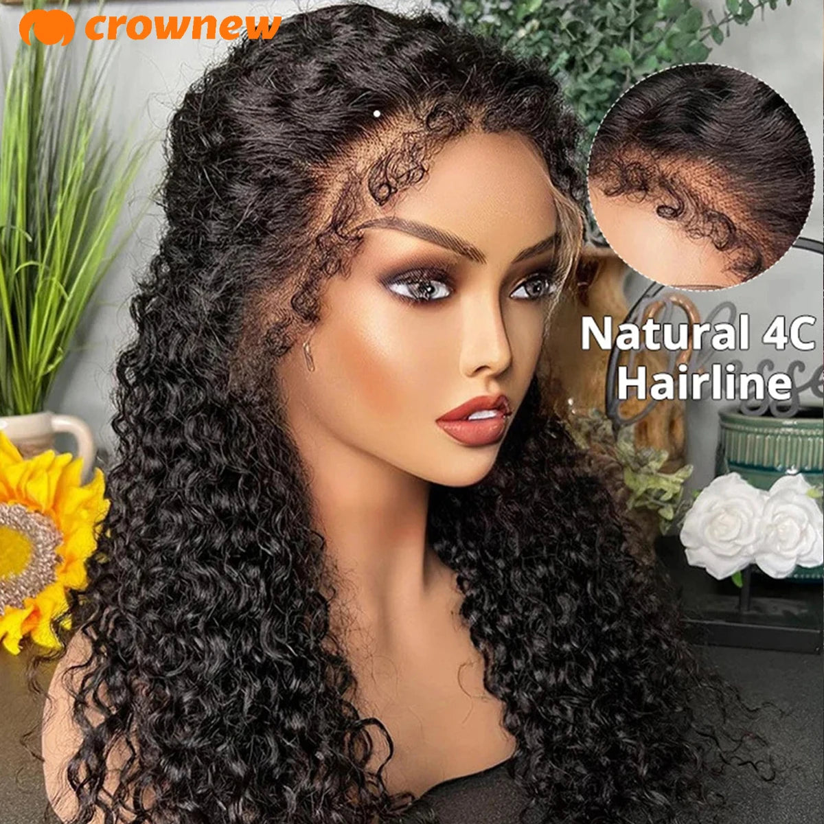 4C KinKy Edges Curly Baby Hair Natural Hairline Curly Lace Front Human Hair Wig 13X4 Hd Lace Front Human Hair Wig Preplucked Wig