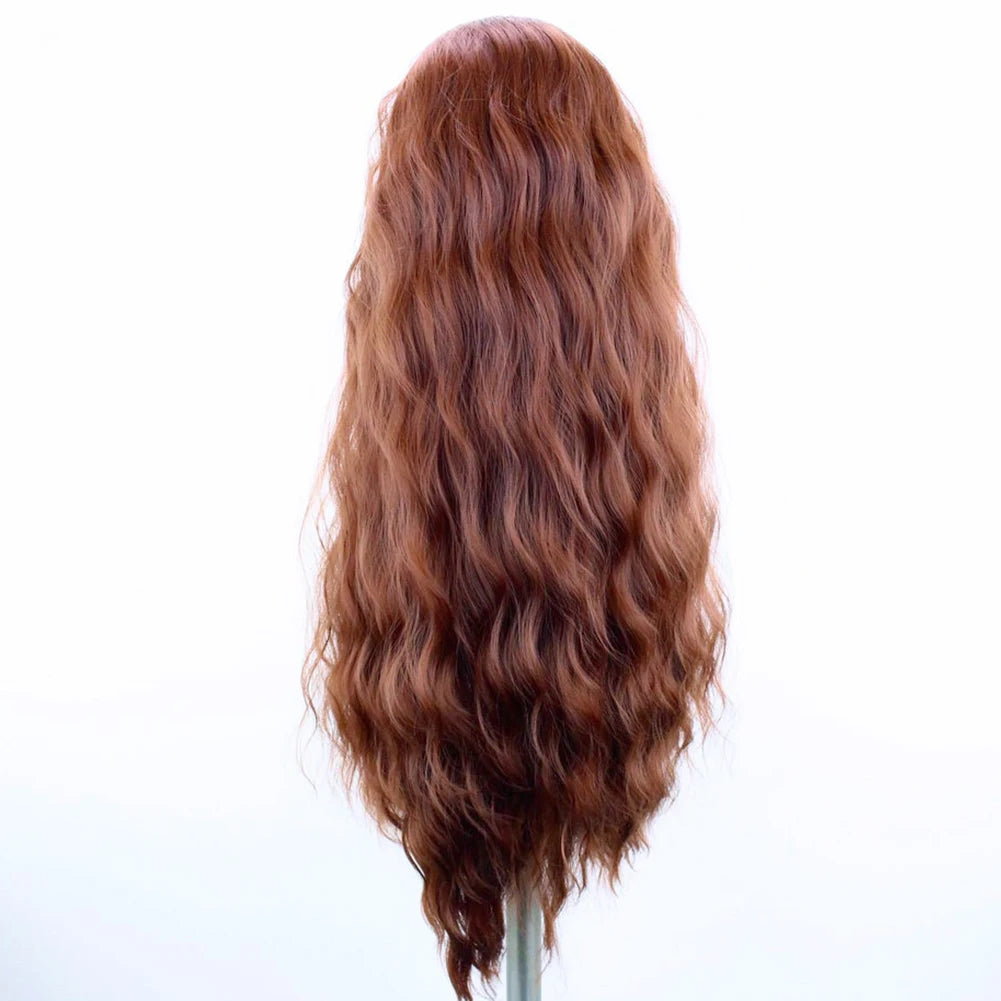 Premium Synthetic Lace Front Wig - Natural Wavy Brown Hair for Black Women | Pre-Plucked Swiss Lace