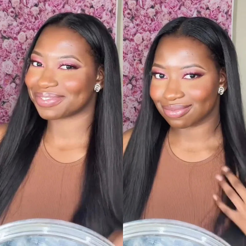 Isee Silky Straight U Part Wigs For Women Glueless Malaysian Straight 100% Human Hair Wigs 180% Density  U Shape Wigs