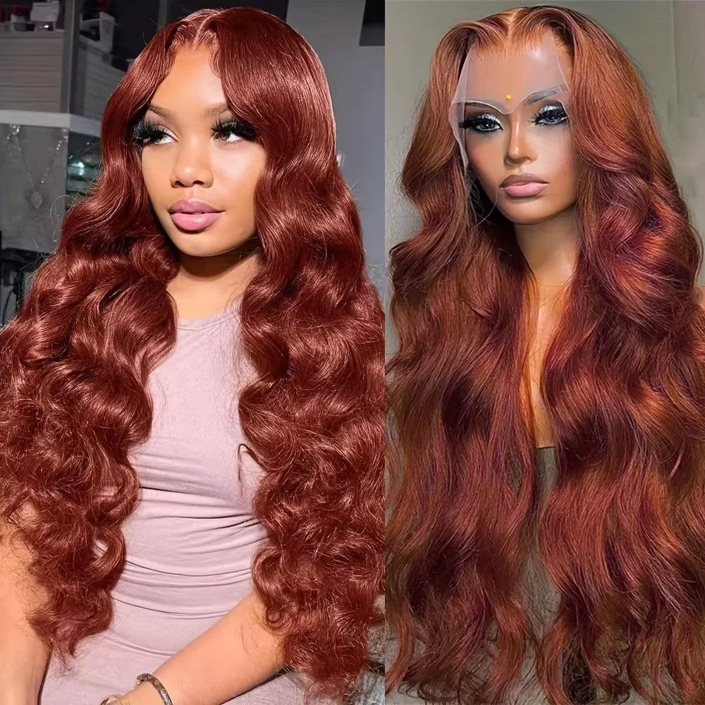 Auburn Reddish Brown Body Wave Lace Front Wig - 100% Human Hair HD Lace 13x6 Frontal Wig
