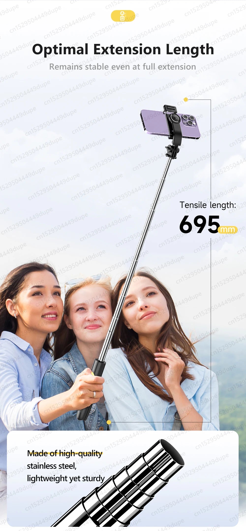 TOKQI-L21 Selfie Stick Telescopic Travel Handheld Tripod Portable Phone Stand for Cell Phone Live Streaming TikTok Recording