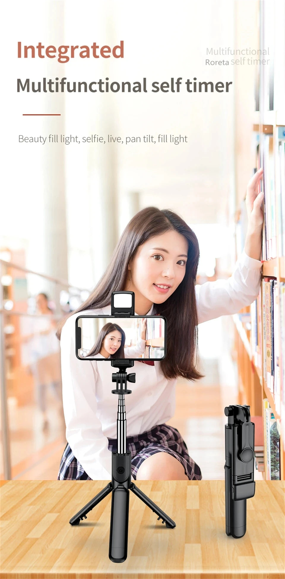 FGCLSY Selfie Stick Tripod with light Extendable Wireless Bluetooth Remote Portable Smartphone Stand Mount For iOS Android Phone