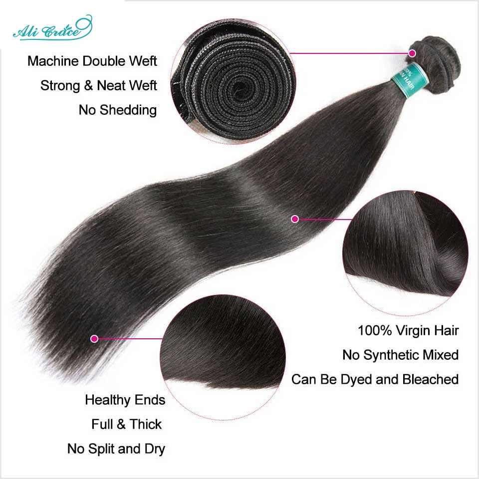 Ali Grace 5x5 Closure With Bundles Straight Hair 3 Bundle With Closure Brazilian Human Hair Weave Transparent Lace Closure 30 32